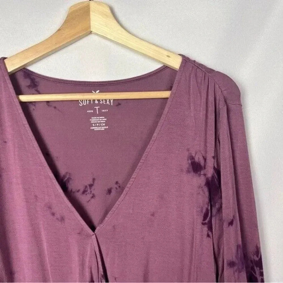 American Eagle AEO Purple Tie Dye Wrap Front Bell Sleeve Long Sleeve S - Picture 4 of 6